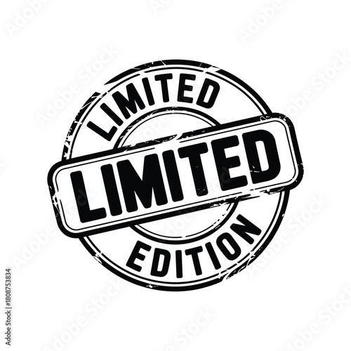 Circular rubber stamp graphic with the words limited edition stamped in black ink