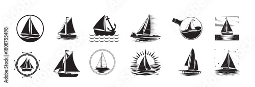 sailboat silhouette icon set