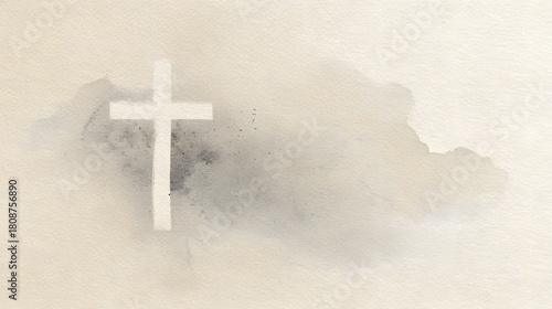 Serene Ash Wednesday watercolor illustration a spiritual cross on beige background evokes quiet reflection