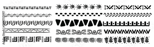 set african tribal motive border in doodle hand drawn style