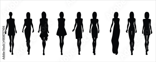 set beautiful fashion girl silhouette on a white background vector
