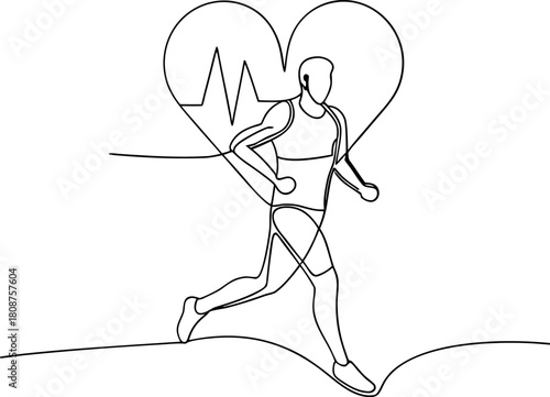 Runner continuous line art for cardio health