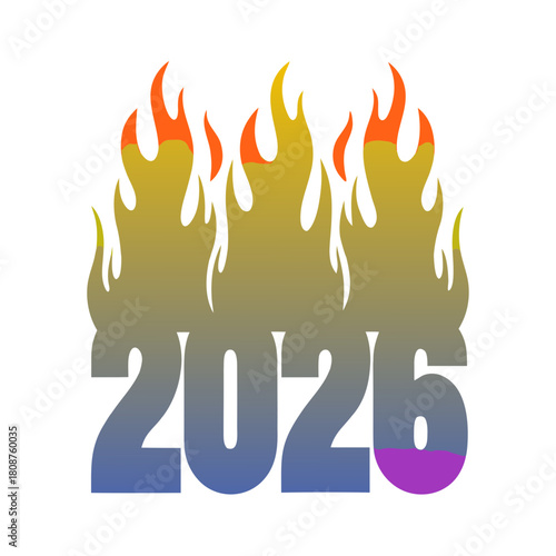 The year 2026 in gradient numbers with flames isolated on a modern and eyecatching design element for various purposes