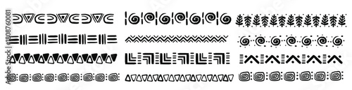  set african tribal motive border in doodle hand drawn style