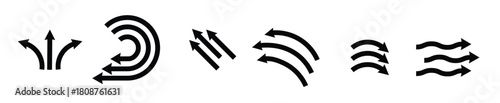  set of black arrow showing air flow isolated on white
