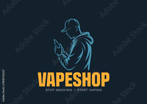 A modern logo featuring a silhouette of a person holding a vape, emphasizing the transition from smoking to vaping, set against a dark background for a sleek look.