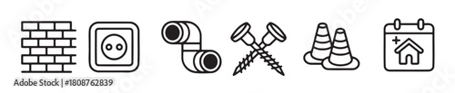 Set of Black and White Construction and Home Improvement Icons