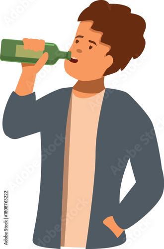Young man enjoys drinking wine straight from the bottle