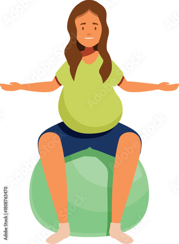 Pregnant woman exercising on fitness ball, promoting healthy lifestyle during pregnancy