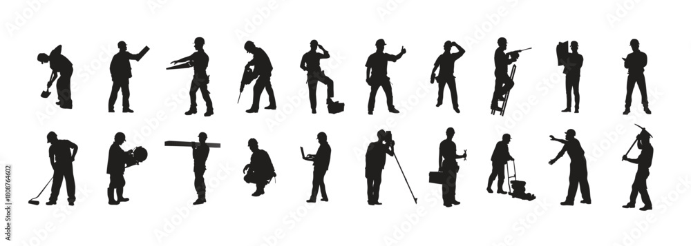 Naklejka premium set contractor silhouette vector illustration