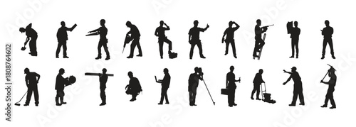  set contractor silhouette vector illustration