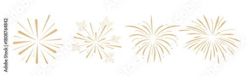 set gold fireworks firecrackers golden burst rays festive