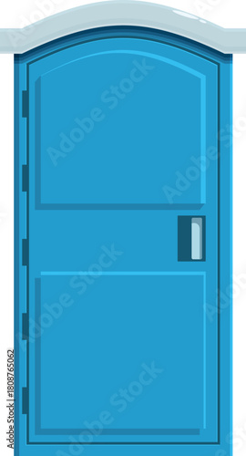 Plastic portable toilet with closed door, useful for outdoor events and construction sites