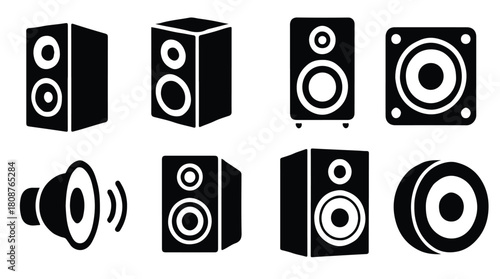 set of audio speaker icons for music sound and broadcast use 
