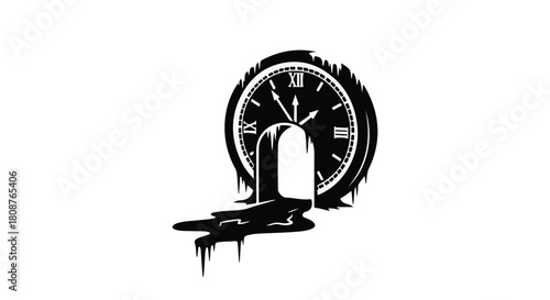 Melting clock symbolizes the passage and distortion of time, surreal and abstract concept.