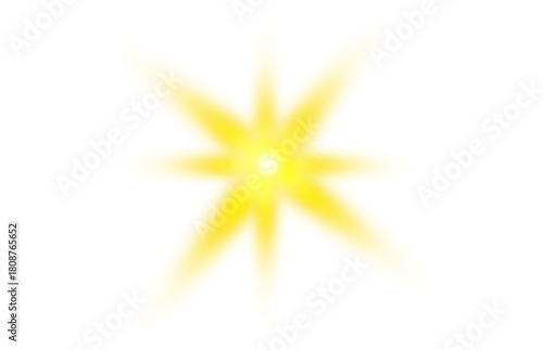 Golden star light burst with a sparkling glimmer and a dazzling sunshine flash effect, an isolated design element on a Transparent Background