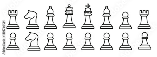 set of chess pieces vector flat icons .