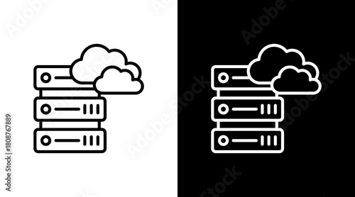 Cloud Server With Icon Set Design
