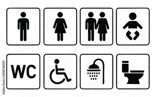 Vector illustration of set of different restroom and bathroom symbols