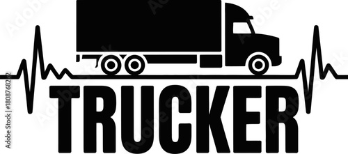 Trucker's heartbeat line with semi-truck silhouette and text.