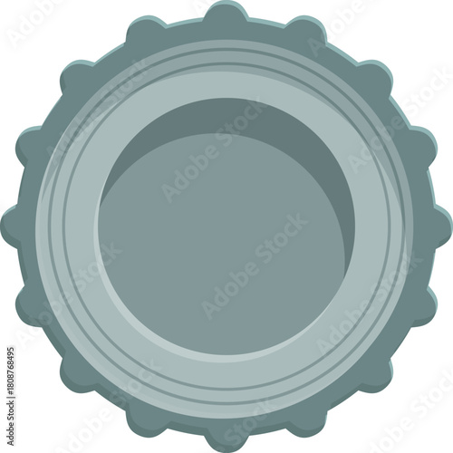 Grey bottle cap with grooves and ridges, isolated on white background