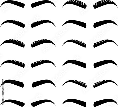 Diverse eyebrow shapes and styles vector graphic set for beauty