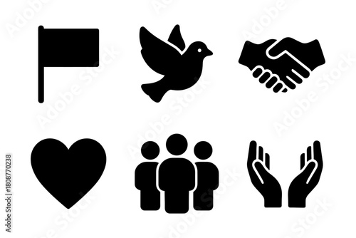 Essential icons: justice, home, community, love, partnership, nature