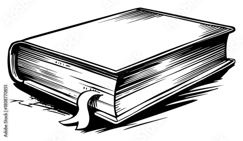 Antique closed book with bookmark vintage engraving style black and white vector illustration