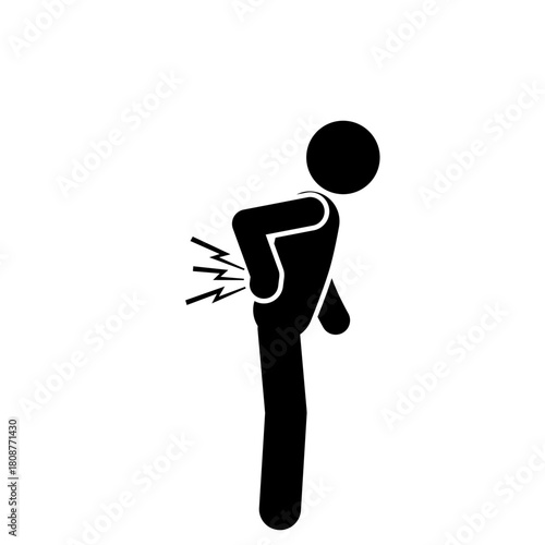 Stick figure suffering from painful lower back strain.