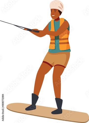 Sportsman riding wakeboard, engaging in thrilling water sport, enjoying summer activities