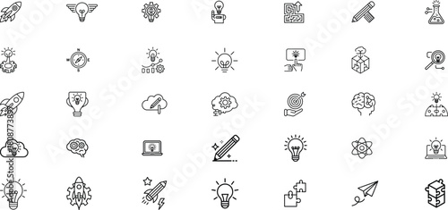 Creative Innovation and Startup Idea Icon Set – Line Style Collection