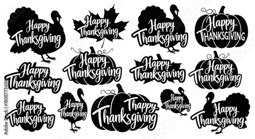 Happy thanksgiving clipart with various festive designs and illustrations isolated on