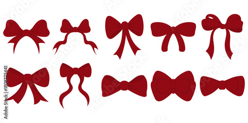 Red Ribbon Bow Vector Set – 10 Decorative Bow Cliparts for Craft & Design