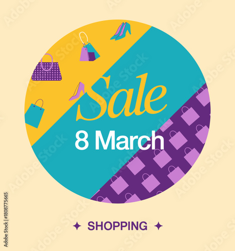 This image features a vibrant promotional sale poster design for a shopping event, displaying essential items and an engaging layout, enticing customers to participate in the sale.