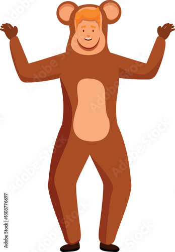 Promoter wearing a monkey costume is dancing and having fun, advertising and promoting a product or service