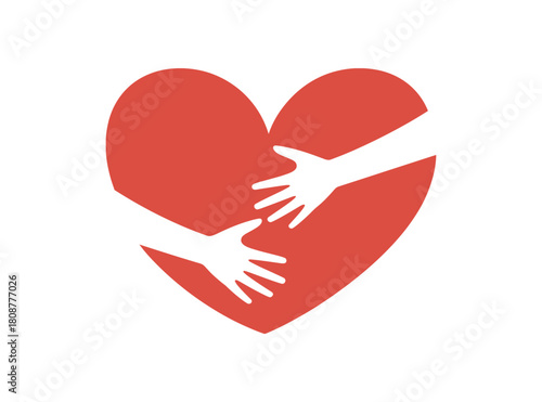 Heart with reaching hands, compassion symbol, love and care icon, unity illustration, emotional support graphic, charity concept design