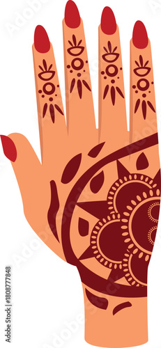 Female hand decorated with traditional indian henna tattoo, also known as mehndi, a temporary skin decoration