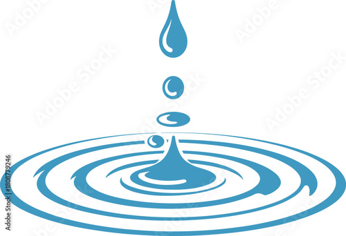 Water droplet ripple effect, splash impact, fluid motion, concentric waves, falling drops, minimalist design, nature concept, liquid dynamics illustration