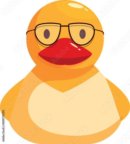 Yellow rubber duck wearing eyeglasses, looking smart and intelligent, ideal for educational or playful concepts