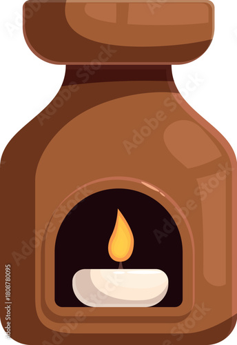 Ceramic aroma oil diffuser with burning candle spreading essential oils for aromatherapy and relaxation