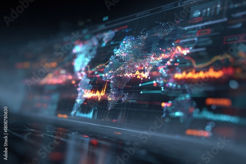Abstract Global Data Visualization with Charts and Graphs in Modern Style