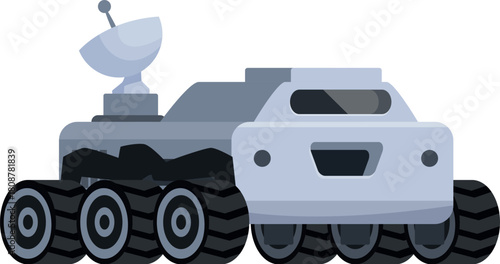 Autonomous lunar rover exploring the moon surface, transmitting data via satellite dish, advanced space exploration technology