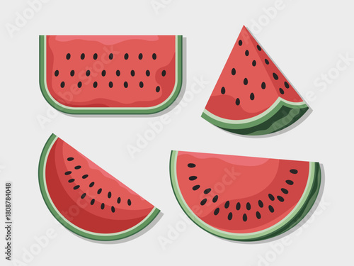 A vibrant collection of stylized watermelon slices showcases freshness and fun, perfect for summer themes, culinary projects, or healthy lifestyle promotions.