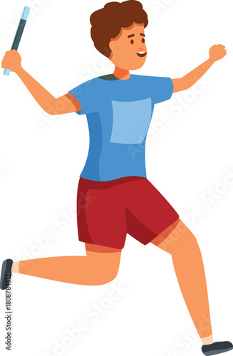 Determined athlete running fast and holding relay baton, participating in track and field competition