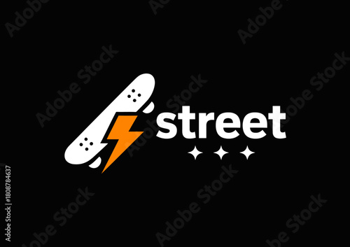 This energetic logo combines a skateboard with a vibrant design, capturing the essence of street culture and athleticism, ideal for branding projects in sports.