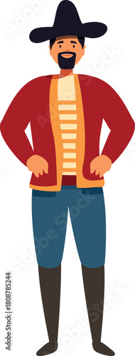 Cheerful gaucho standing with hands on hips, representing argentinian culture and tradition