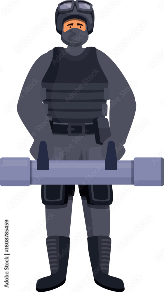 Naklejka premium Soldier standing and holding a rocket launcher, embodying military power, defense, and combat readiness