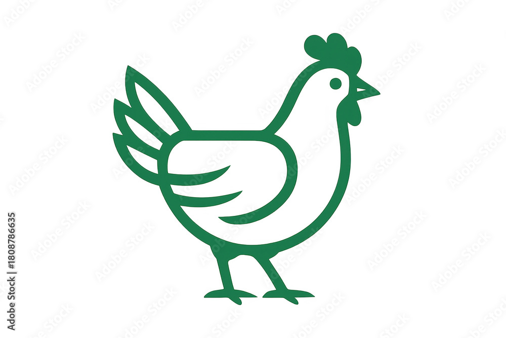 Fototapeta premium Green chicken line art icon symbolizing poultry, farm animals, organic food, and eco-friendly agriculture. Transparent background