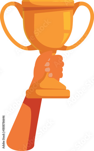 Hand firmly holding a golden trophy, symbolizing victory, achievement, and the joy of reaching goals