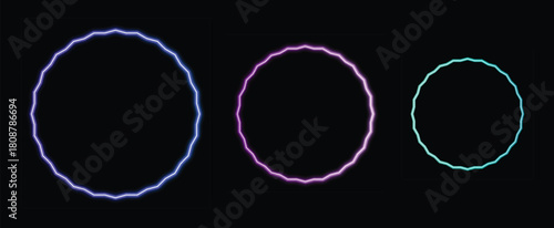 Three glowing oval shapes in blue pink and green on black background